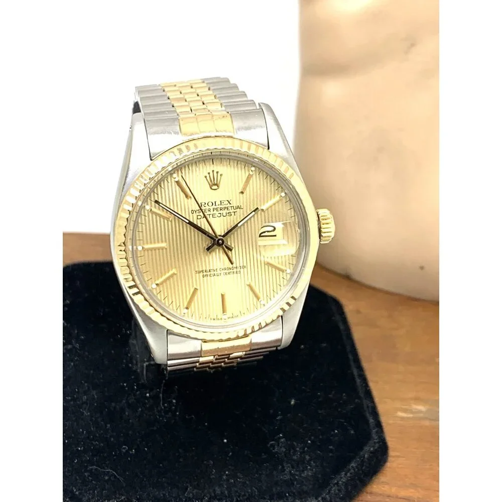 Rolex Datejust Mens Watch 16013 Swiss Automatic Tapestry Dial 1984 Two Tone 36mm